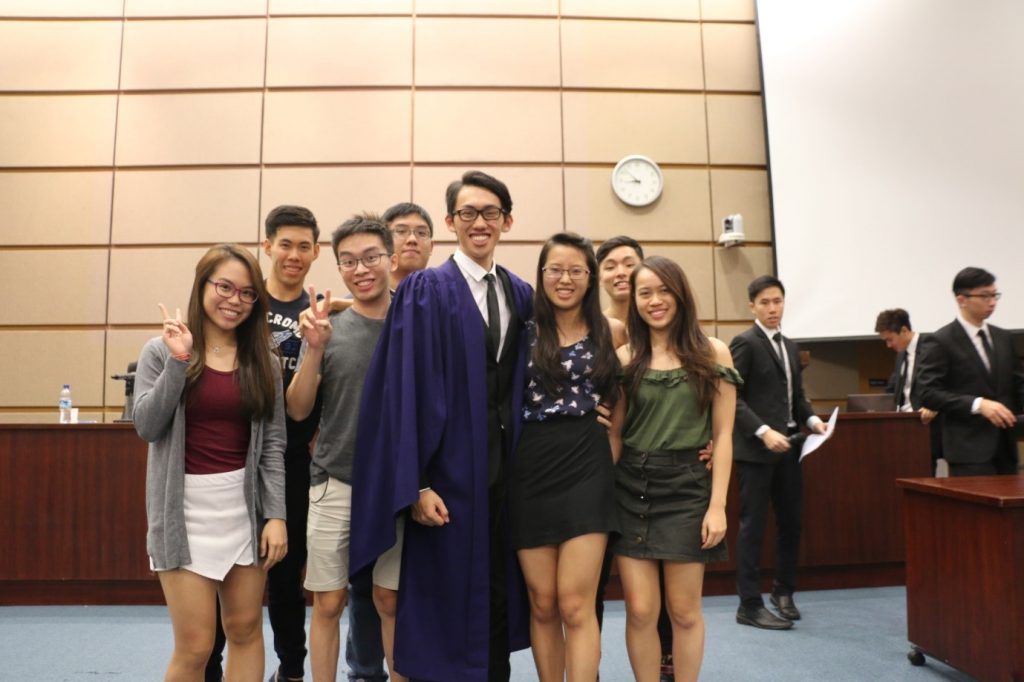 Finalist Liew Zhi Hao and his friends who were out in full support